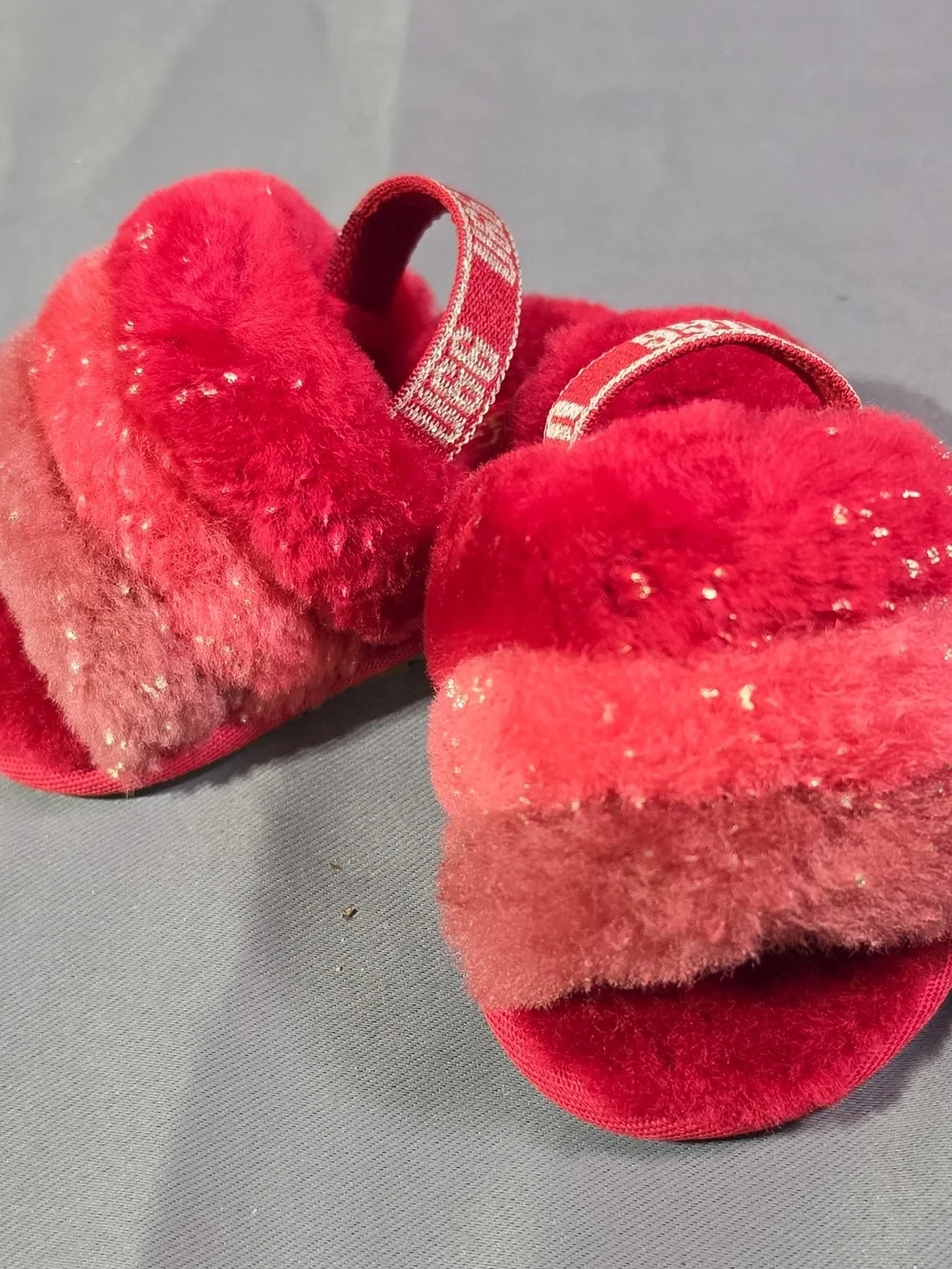 UGG Red Fluff Slide Sandals